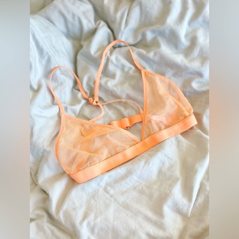 Skin worldwide cotton mesh bra orange - Odelyn triangle 100% cotton tulle  - XS